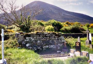 graveyard with croagh patrick in the background